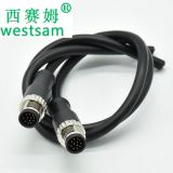 連接器廠家 自動(dòng)化防水螺紋航空插頭12芯注塑帶線1米 M12傳感器