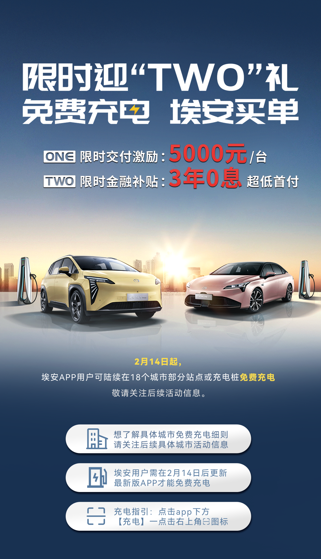 廣汽埃安在18個城市開放兩個半月的免費充電站